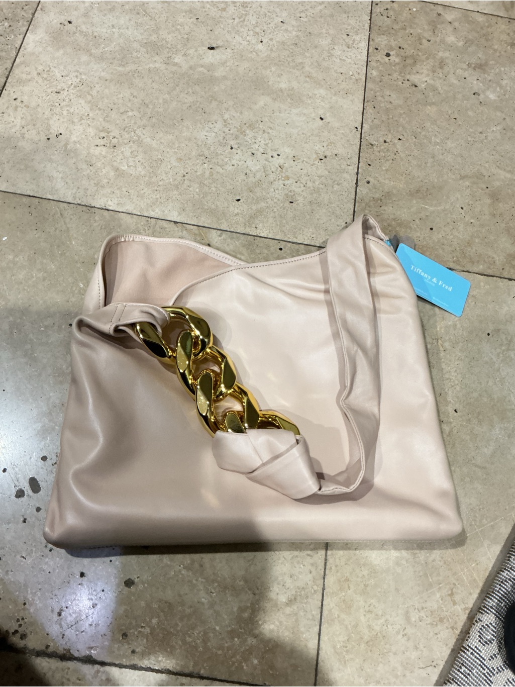 Tiffany & Fred Paris Blush Leather Golden Chain Hobo Shoulder Bag — image 6 of 8